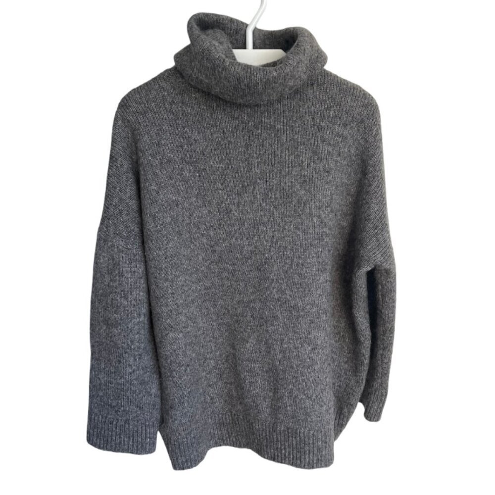 H&M Gray Turtle Neck Baggy Oversized Sweater High Low Wool Blend Women's Large - Picture 2 of 9